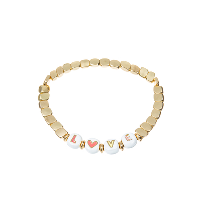 18.5cm Elastic Enamel Beads Name Bracelet With 14k Gold Plated