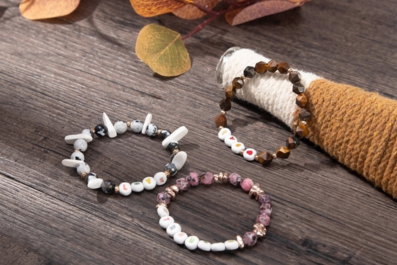 KC Jewelry Stretchy Beaded Letter Bracelet , 8mm Faced Tiger Eye Stone Bracelet