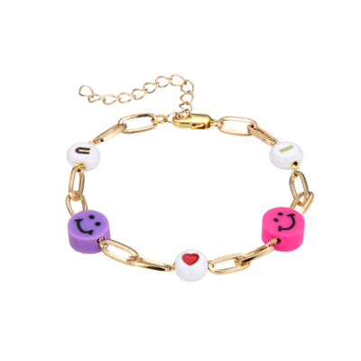 18.5cm Beaded Letter Bracelet , Silicone Smiley Bead Bracelet