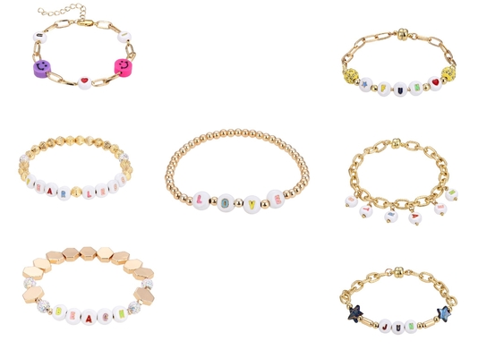 18.5cm Beaded Letter Bracelet , Silicone Smiley Bead Bracelet