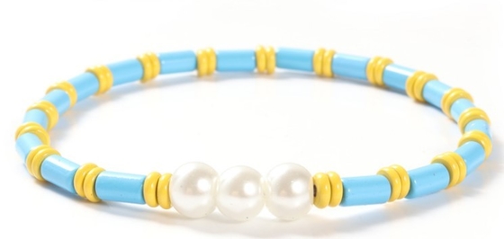 6mm Shell Pearl And Bead Bracelet Bohemian Style 18.5cm strechy adjustable size