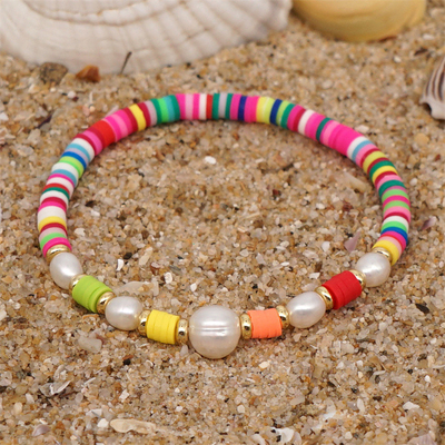 Bohemia Style Freshwater Pearl Bracelet , rainbow multicolor Polymer Clay Bracelets