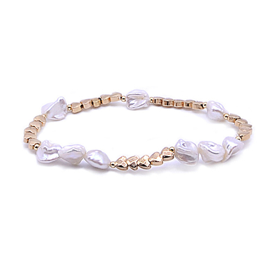 Real Gold Plated Freshwater Pearl Bracelet , 7.25 inches North Star Bead Bracelet