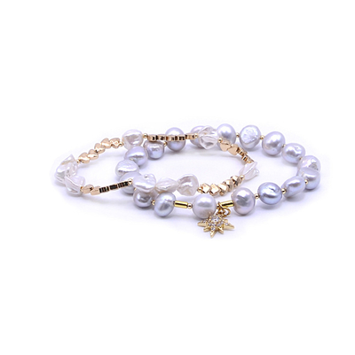 Real Gold Plated Freshwater Pearl Bracelet , 7.25 inches North Star Bead Bracelet