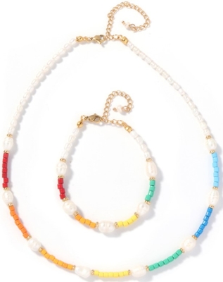 5-6mm Freshwater Pearl Bracelet , rainbow colored Enamel Bead Bracelet