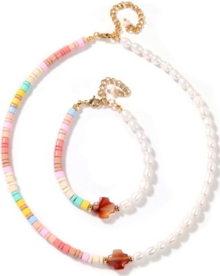 5-6mm Freshwater Pearl Bracelet , rainbow colored Enamel Bead Bracelet