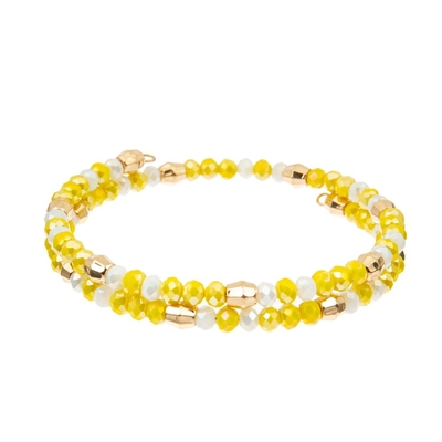 OEM Shinny Lemon Yellow Crystal Beads Bracelets 2 Layer Brass Bangle