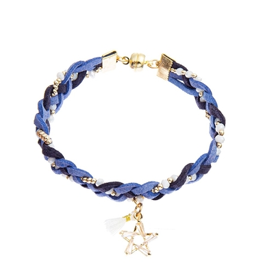 Suede Braid Magnetic Beads Bracelet Navy Blue 7.25 Inches For Adult