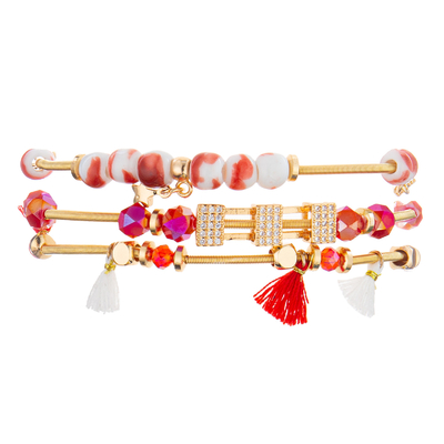 7.5'' Tassel Beaded Handmade Bracelets stretchy 14k Gold Plated