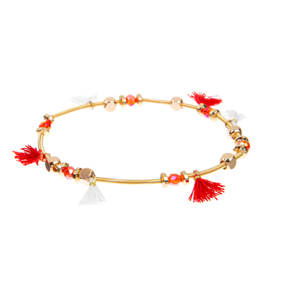 7.5'' Tassel Beaded Handmade Bracelets stretchy 14k Gold Plated