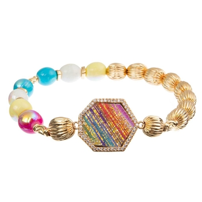 KC Jewelry 15g Handmade Leather Bracelet , 8mm Rainbow Bead Bracelet