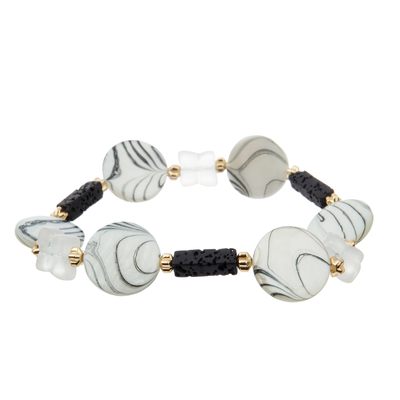 Gold Flower Spacer Handmade Beads Bracelets Stringed With Natural Lava Beads