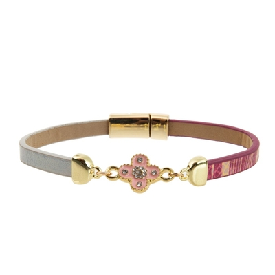 5mm Nickel Freeing PU Leather Strip Bracelet With Alloy Enamel Clover Magnets