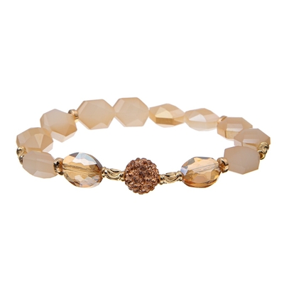 Light Champagne Hexagon Crystal Beads Bracelets With Champagne Shambhala Ball