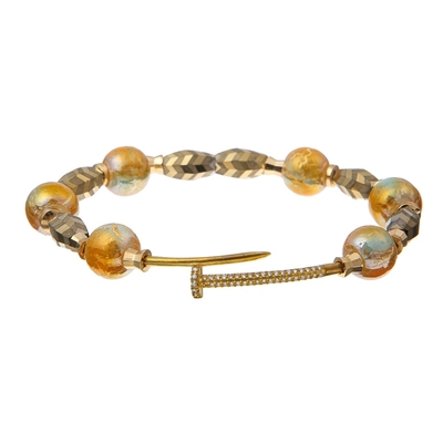Dark Gold Shinny Beads Stretchy Crystal Bracelets With Zircon Bayonet Connector