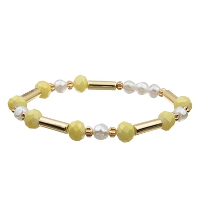 Geometric Golden Metal Tube Hand Craft Beads Bracelet Yellow Crystal Set