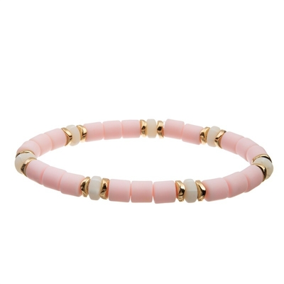 Bohemia Multi Stack Pink Color Beaded Elastic Bracelet For Summer Fashion
