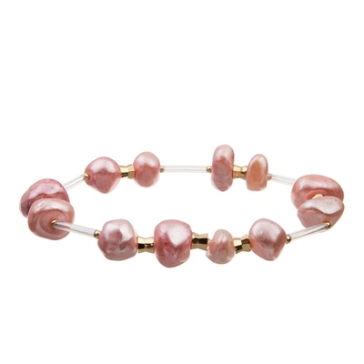 Bohemia Multi Stack Pink Color Beaded Elastic Bracelet For Summer Fashion
