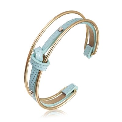 Affordable Multi Stack Polka Dot Blue Leather Bracelet Gold Cuff Adjustable Size