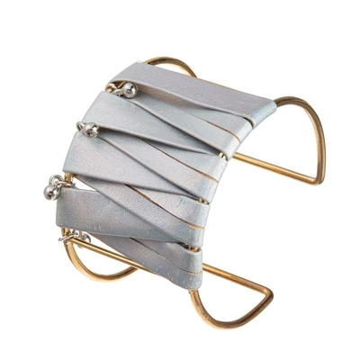 Hand Woven Metallic Color Leather Cuff Bracelets For Women Girl