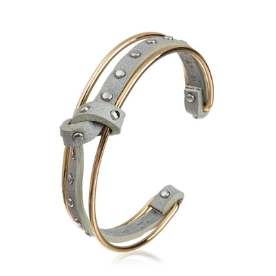 Metal Dot Hand Knot Leather Bracelet Bohemian Braided Cuff Bangle For Lady Girl