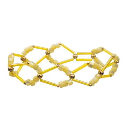 Geometric Golden Metal Tube Hand Craft Beads Bracelet Yellow Crystal Set