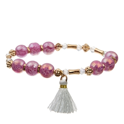 Girl Pink Power Vintage Leather Bracelet With Handmade White Tassel