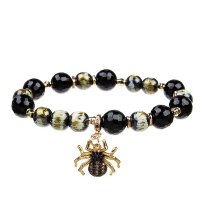 Multi Layer Halloween Holiday Stretchy Bracelet Set With Spider And Zircon Charm