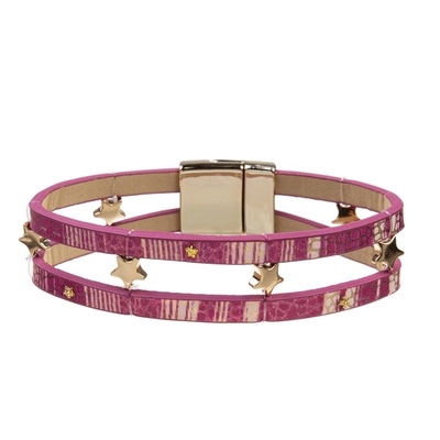 Girl Pink Power Vintage Leather Bracelet With Handmade White Tassel