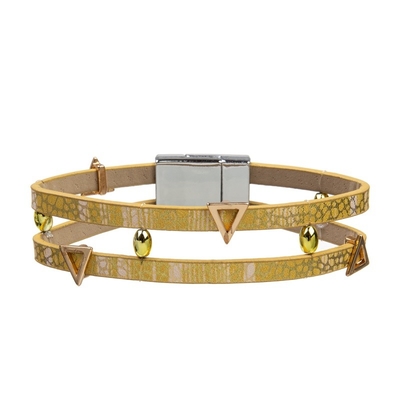 Leather Wrap Crystal Bead Bracelet With Magnetic Clasp For Girl