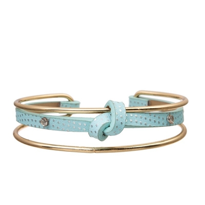 Affordable Multi Stack Polka Dot Blue Leather Bracelet Gold Cuff Adjustable Size