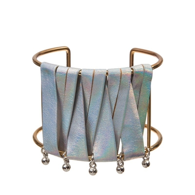 Hand Woven Metallic Color Leather Cuff Bracelets For Women Girl