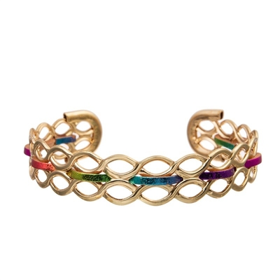 Inspirational Rainbow Leather Bracelet With Twisted Style Metal Open Cuff