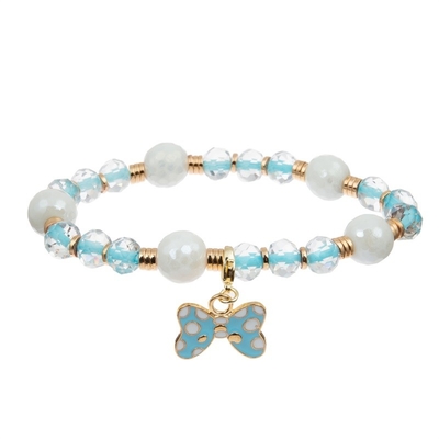 Enamel Multi Color Bowknot Charm Handmade Bracelet With Facted Crystal Beads