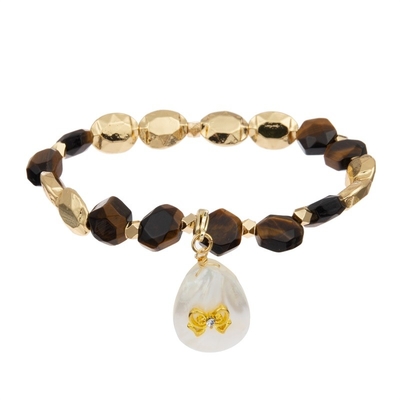 Hexagon Natural Beaded Stone Bracelet Set Healing Power With Shell Pendant
