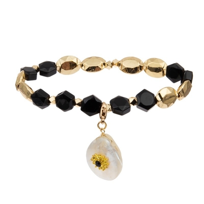 Hexagon Natural Beaded Stone Bracelet Set Healing Power With Shell Pendant