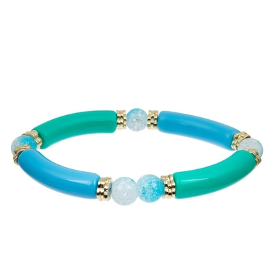 Handmade Block Beads Elastic Bangle Bracelet Spring Collection Color Gift For Girl
