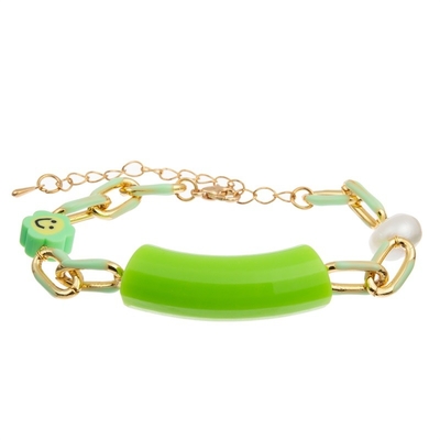 Bamboo Bar Beads Gold Chain Handmade Bracelet Colorful For Independence Day
