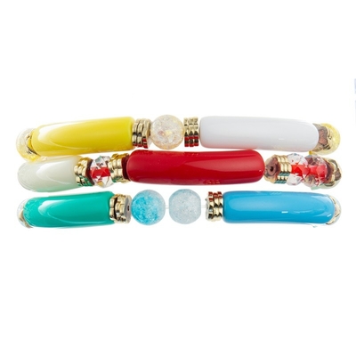 Handmade Block Beads Elastic Bangle Bracelet Spring Collection Color Gift For Girl