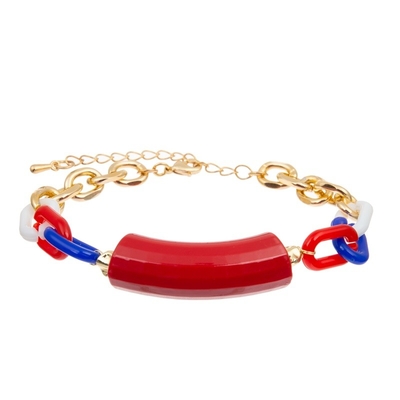 Bamboo Bar Beads Gold Chain Handmade Bracelet Colorful For Independence Day