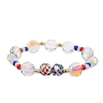 Independence Day Holiday Beads Bracelet Set White Red Blue Color For Girl
