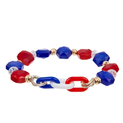 Independence Day Holiday Beads Bracelet Set White Red Blue Color For Girl