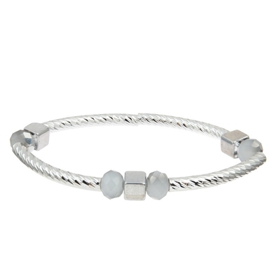 Silver Bar Handmade Stackable Bracelet Set Custom With Crystal Beads