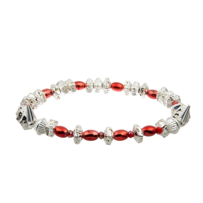 Leopard Print Glass Crystal Charm Bracelet With Red Silver Beads