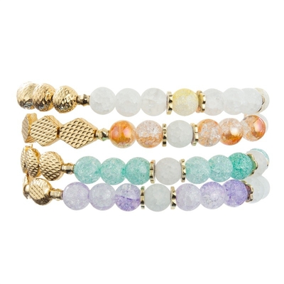 Cracked Ice Pattern Handmade Bead Bracelets Adjustable With Gold Metal
