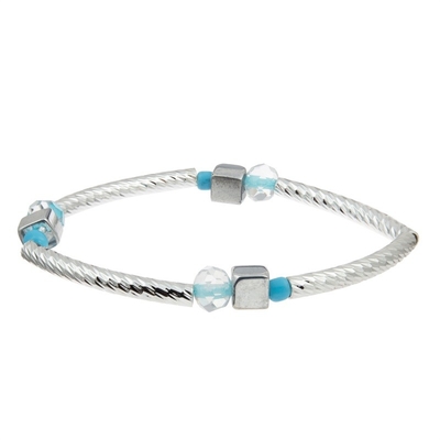 Silver Bar Handmade Stackable Bracelet Set Custom With Crystal Beads