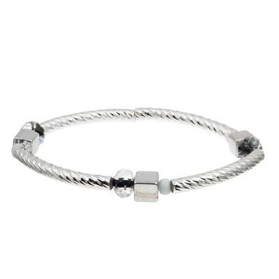 Silver Bar Handmade Stackable Bracelet Set Custom With Crystal Beads