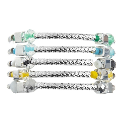 Silver Bar Handmade Stackable Bracelet Set Custom With Crystal Beads