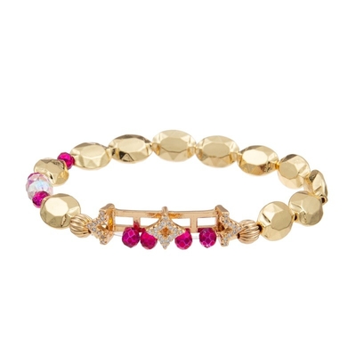 Zircon Gold Star Charm Handmade Elastic Bracelets With Flat Shape Beads For Girl