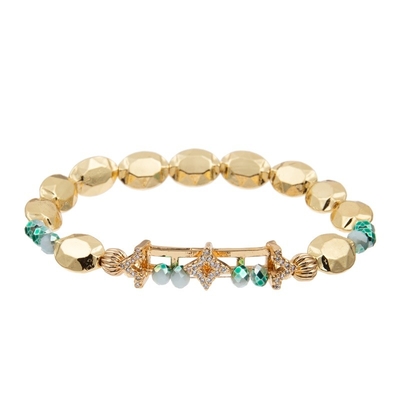 Zircon Gold Star Charm Handmade Elastic Bracelets With Flat Shape Beads For Girl